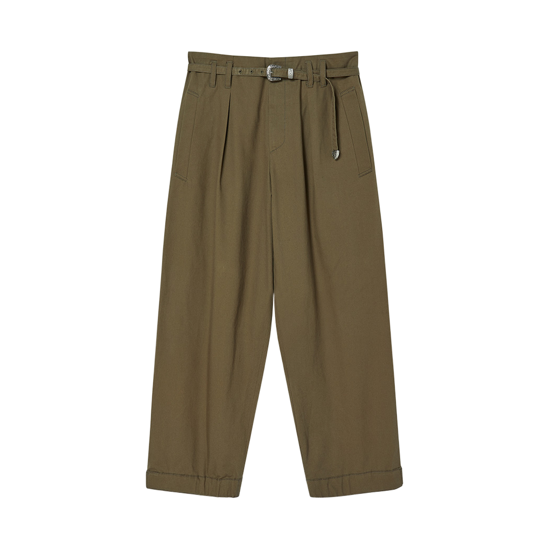 엔 아카이브 벨티드 디테일 코튼 와이드 팬츠 카키(N ARCHIVE Belted Detail Cotton Wide Pants Khaki) - 1