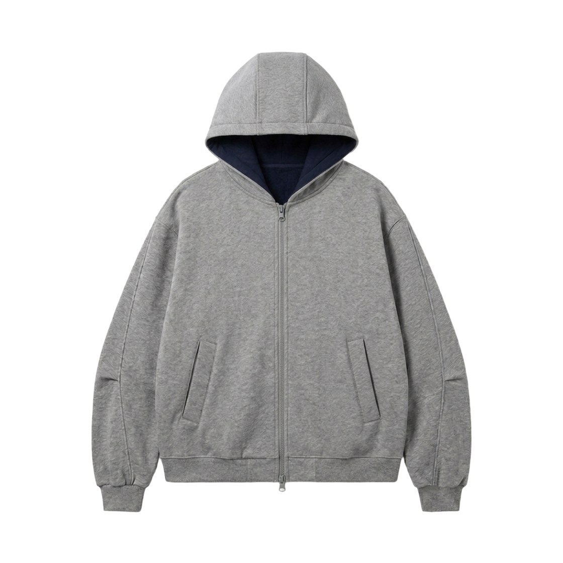배색후드집업-그레이 GCLIP Essential 2-Way Layered Color Block Zip-Up Hoodie Gray