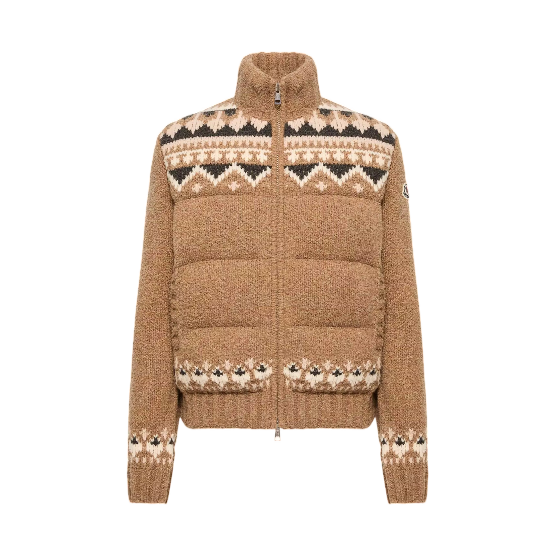 L2-091-9B00033-M7773-P22 Moncler Geometric Boucle Down Cardigan Light Brown - 26FW