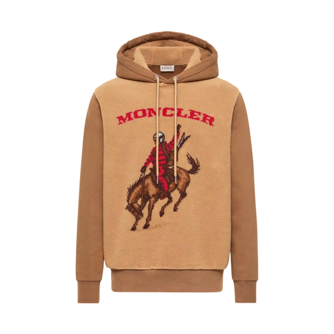 L2-091-8G00071-89B00-246 Moncler Horse Jacquard Teddy Hoodie Light Brown - 26FW