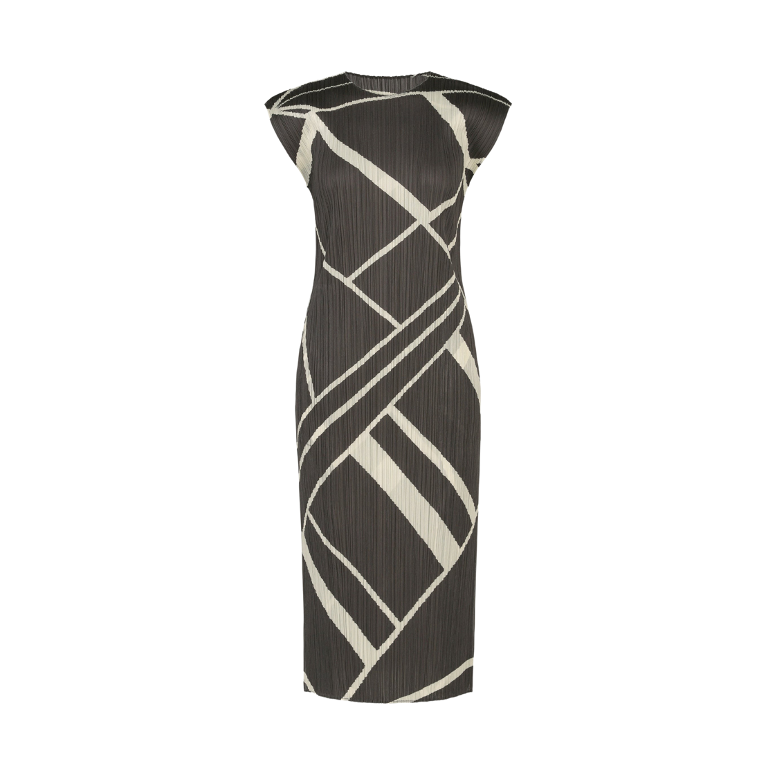 PP68-JH686-17 (W) Pleats Please Issey Miyake Fold Line Dress Charcoal