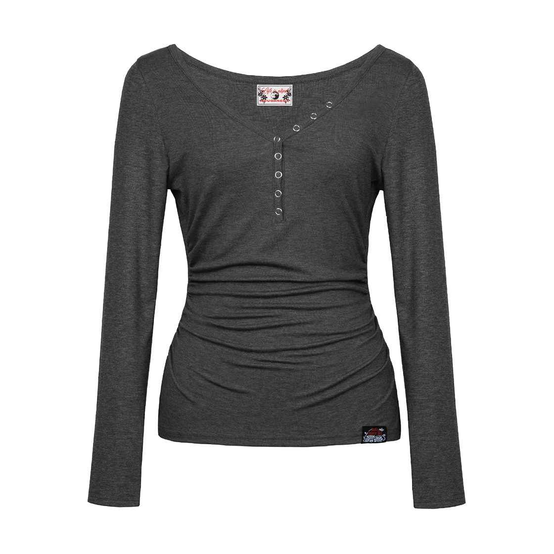 러프넥 셔링 헨리넥 롱 슬리브 차콜(Roughneck Shirring Henlyneck Long Sleeve Charcoal)