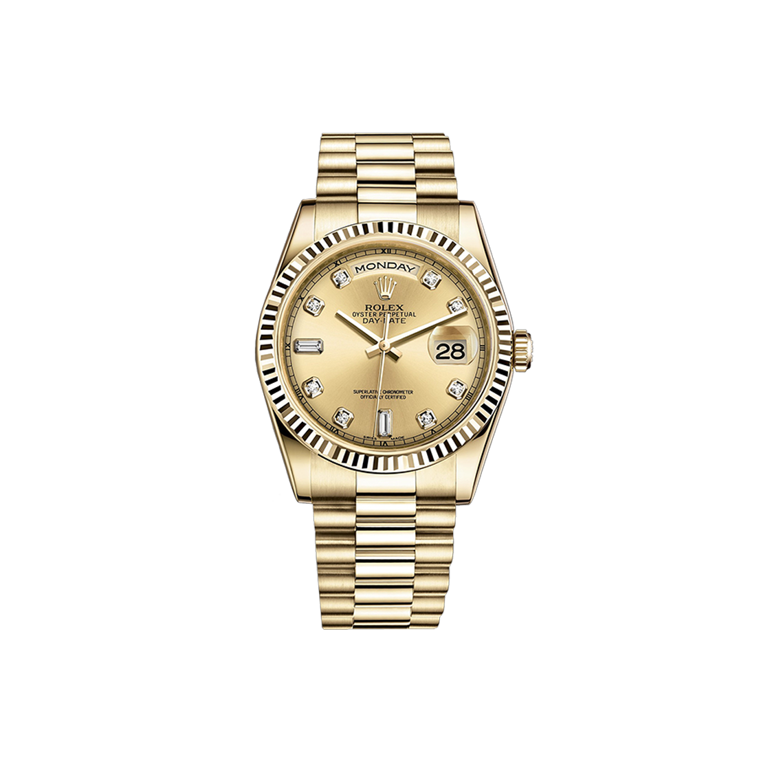 ITELK4GBM4KS Rolex Day-Date Champagne Baguette Diamond 2P + Diamond 8P President