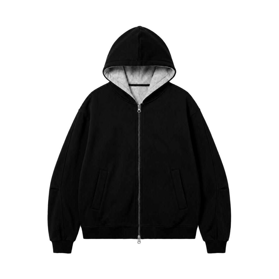 배색후드집업-블랙 GCLIP Essential 2-Way Layered Color Block Zip-Up Hoodie Black