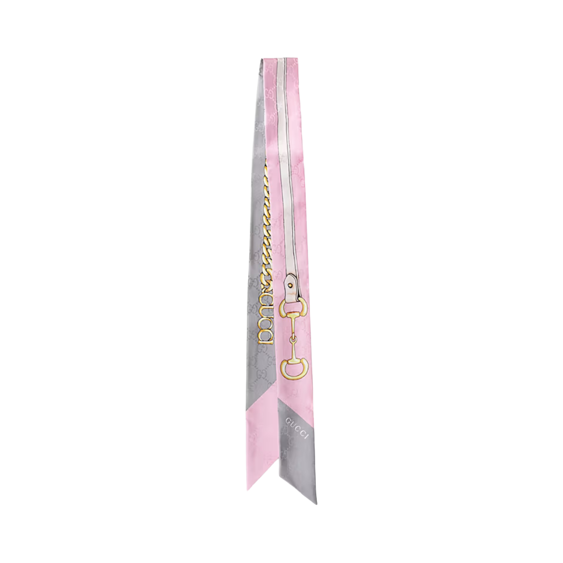 853203-3G009-5862 (W) Gucci Horsebit Chain Printed Silk Scarf Pink Grey