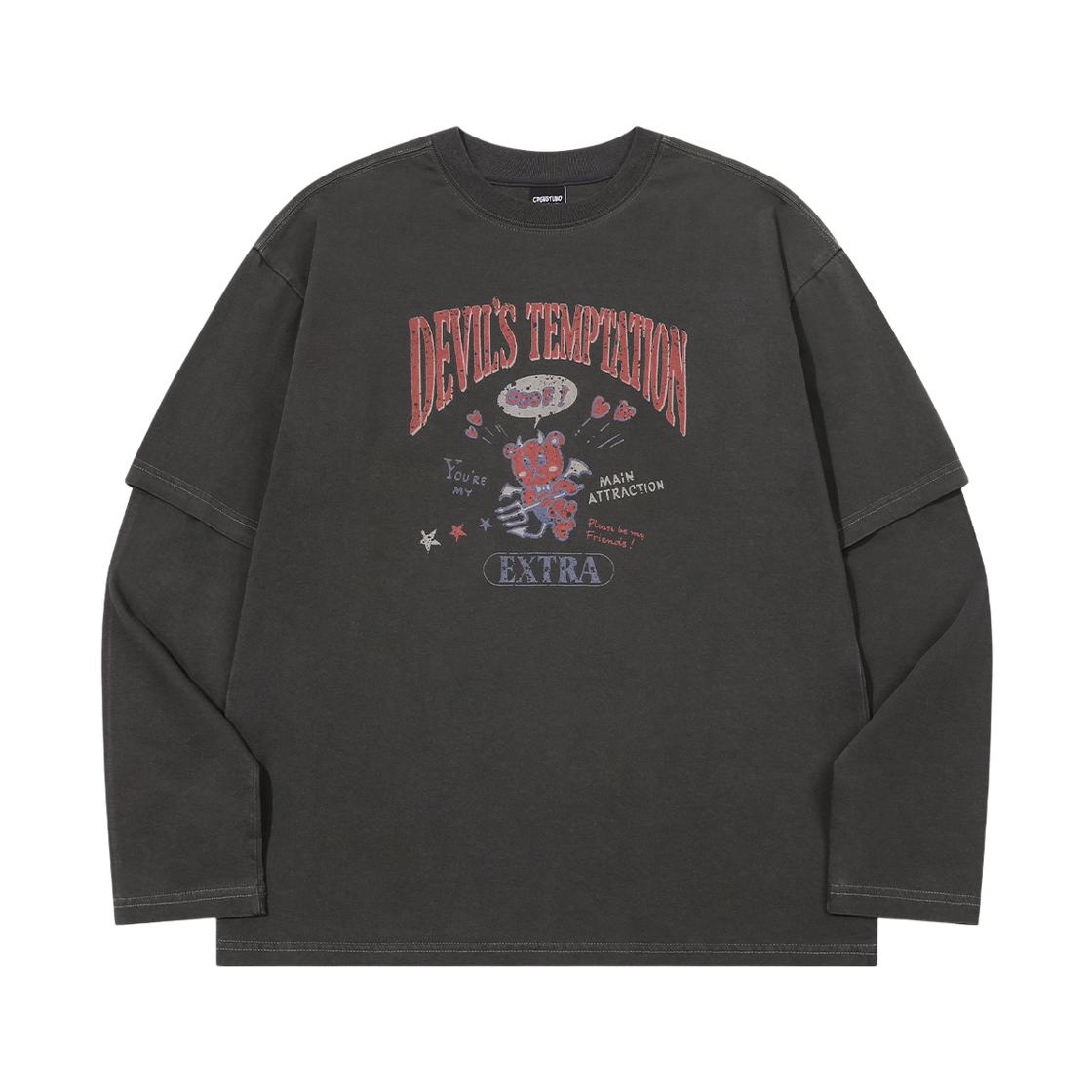 꼼파뇨 데빌 베어 레이어드 피그먼트 롱슬리브 스모크블랙(CPGN STUDIO Devil Bear Layered Pigment Long Sleeve Smoke Black)