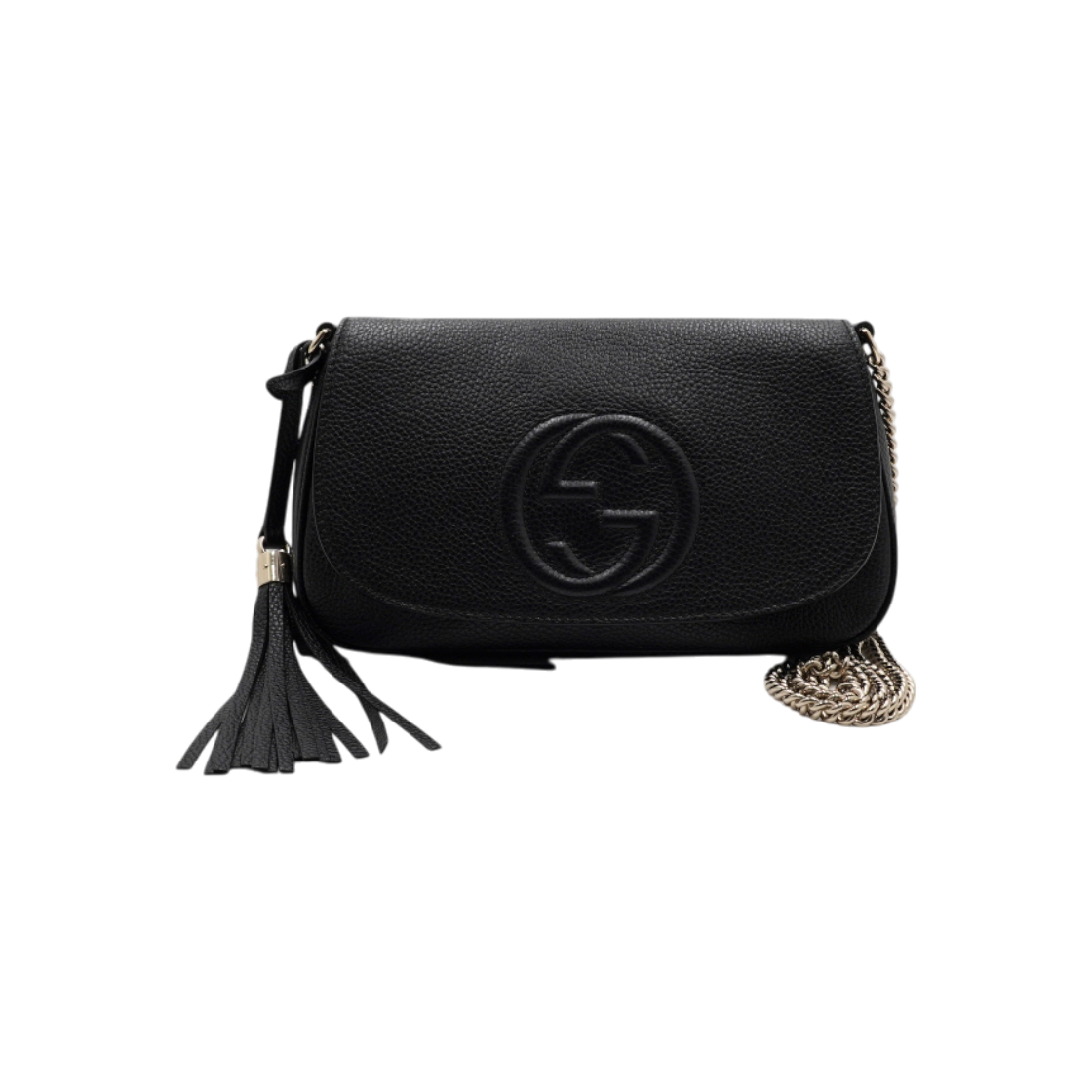 ITK6UFSNU5EL Gucci Black Soho Tassel Interlocking Gold Chain Shoulder Bag