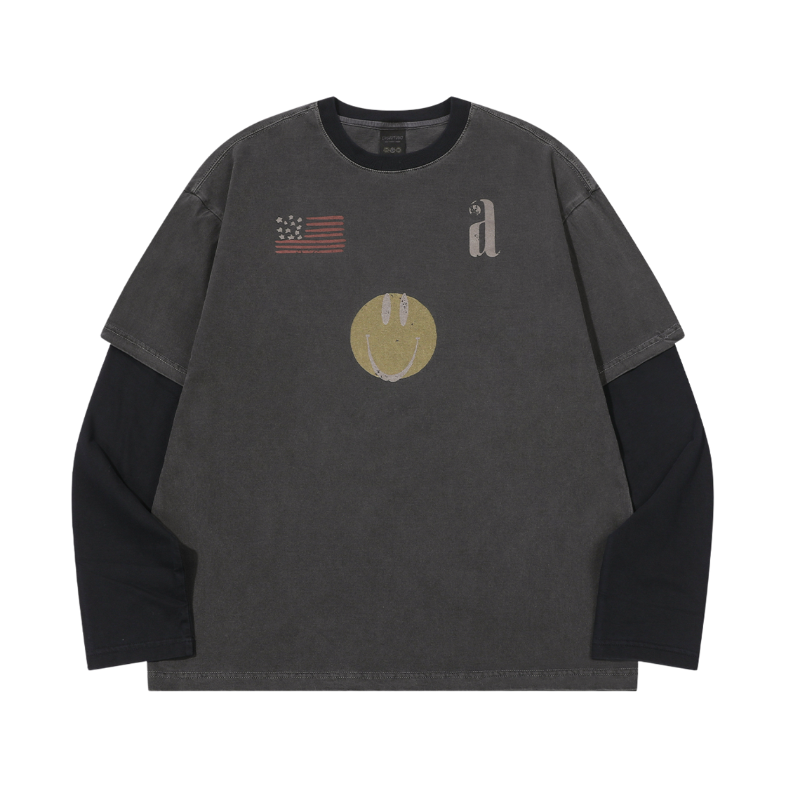 꼼파뇨 스마일 레이어드 롱슬리브 스모크블랙(CPGN STUDIO Smile Layered Long Sleeve Smoke Black)