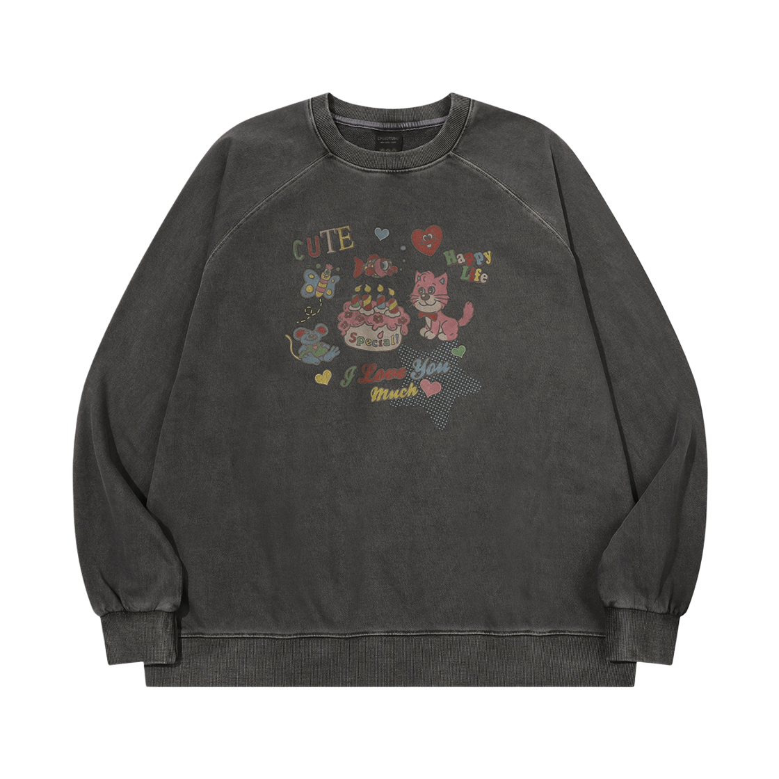 꼼파뇨 러브 프렌즈 피그먼트 레글런 맨투맨 스모크블랙(CPGN STUDIO Love Friends Pigment Raglan Sweatshirt Smoke Black)
