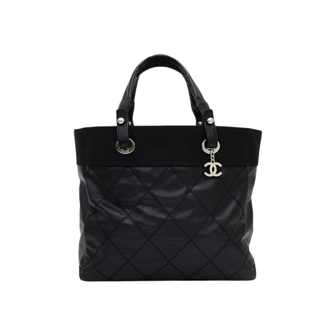 ITH3VHQBNVSD Chanel Black Fabric Leather Biarritz MM Shopper Bag