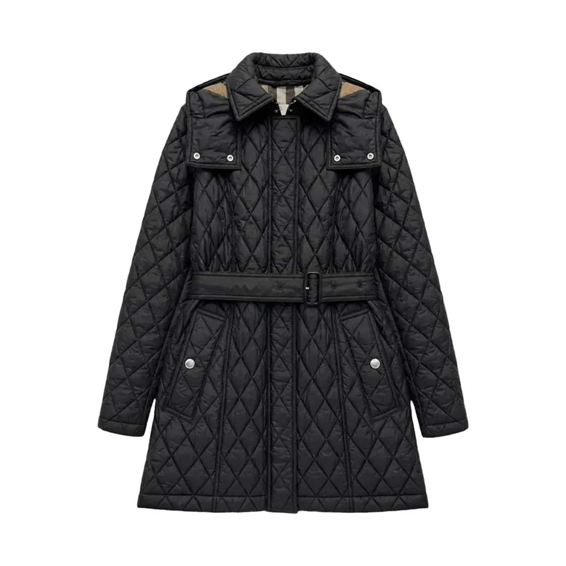 8122291 (W) Burberry Hemingfield Belted Quilted Jacket Black