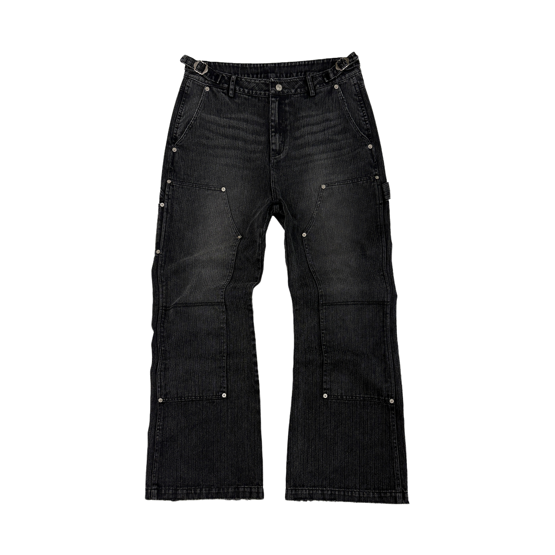 플레이버리즘 헤링본 트윌 더블니 플레어드 팬츠 워시드 블랙(Flavorism HBT Double Knee Flared Pants Washed Black)