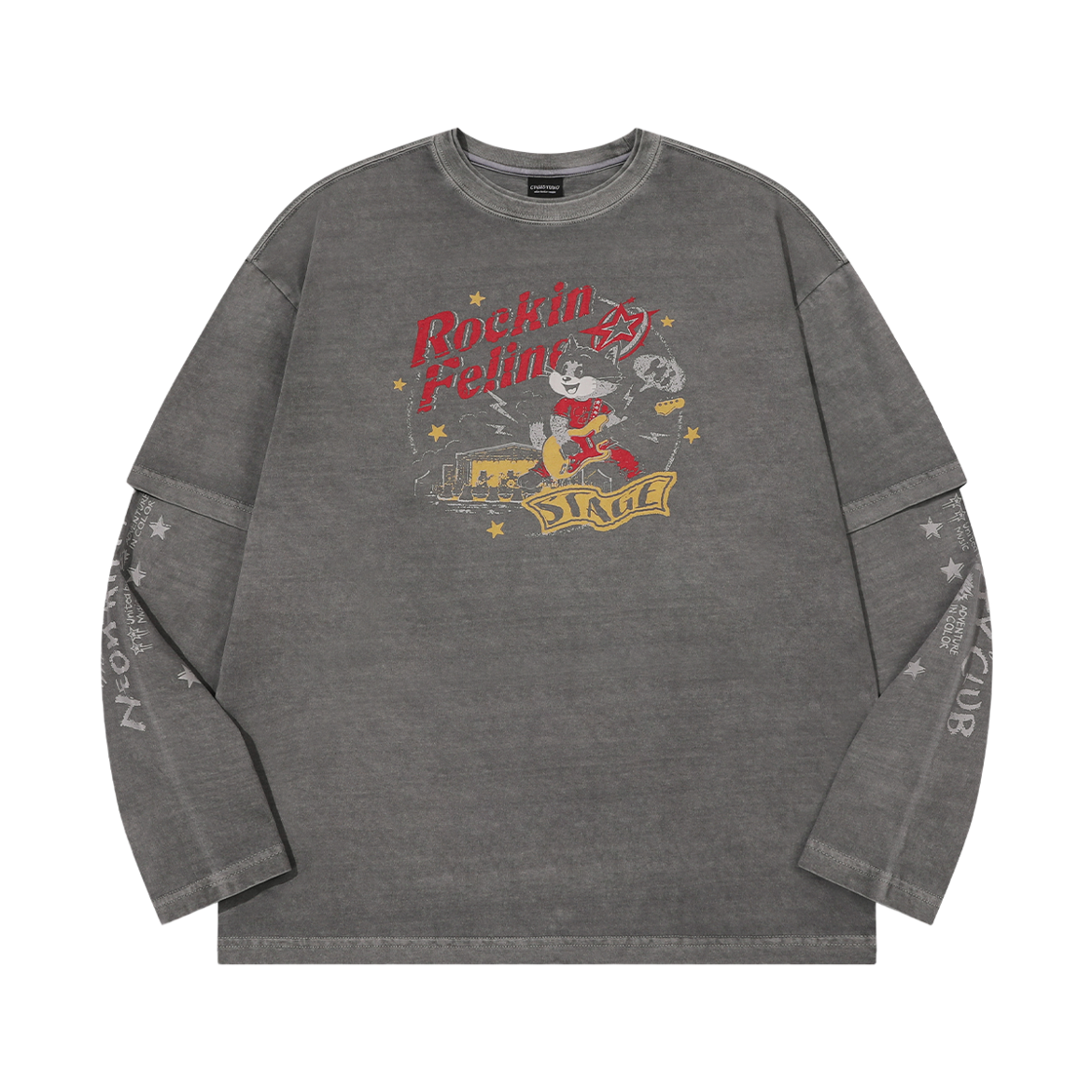 꼼파뇨 락스타 캣 레이어드 피그먼트 롱슬리브 다크그레이(CPGN STUDIO Rock Star Cat Layered Pigment Long Sleeve Dark Grey)