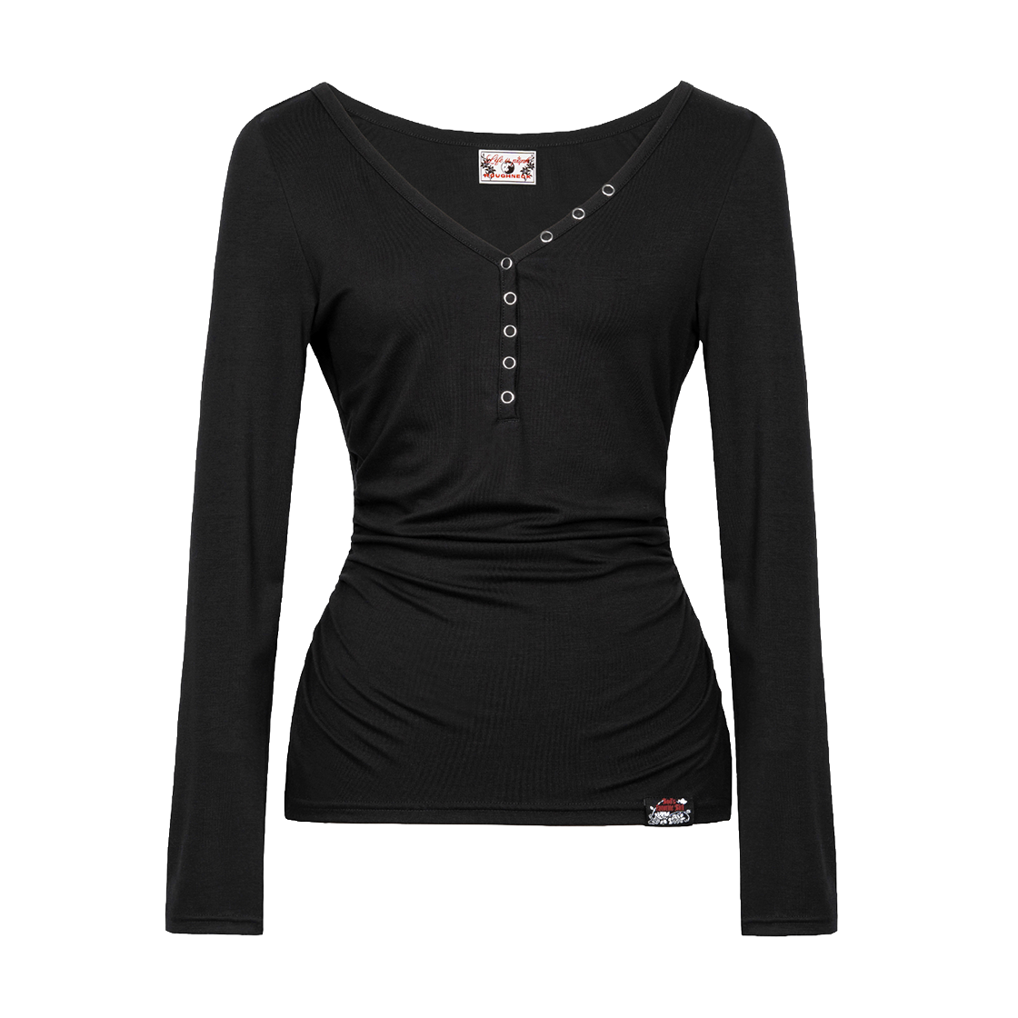 러프넥 셔링 헨리넥 롱 슬리브 블랙(Roughneck Shirring Henlyneck Long Sleeve Black)