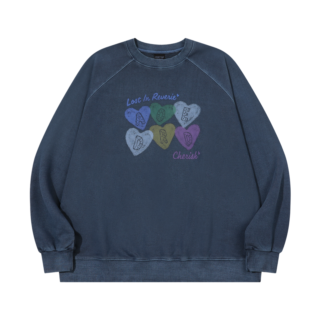 꼼파뇨 체리시 하트 레글런 피그먼트 맨투맨 오션블루(CPGN STUDIO Cherish Heart Raglan Pigment Sweatshirt Ocean Blue) - 1