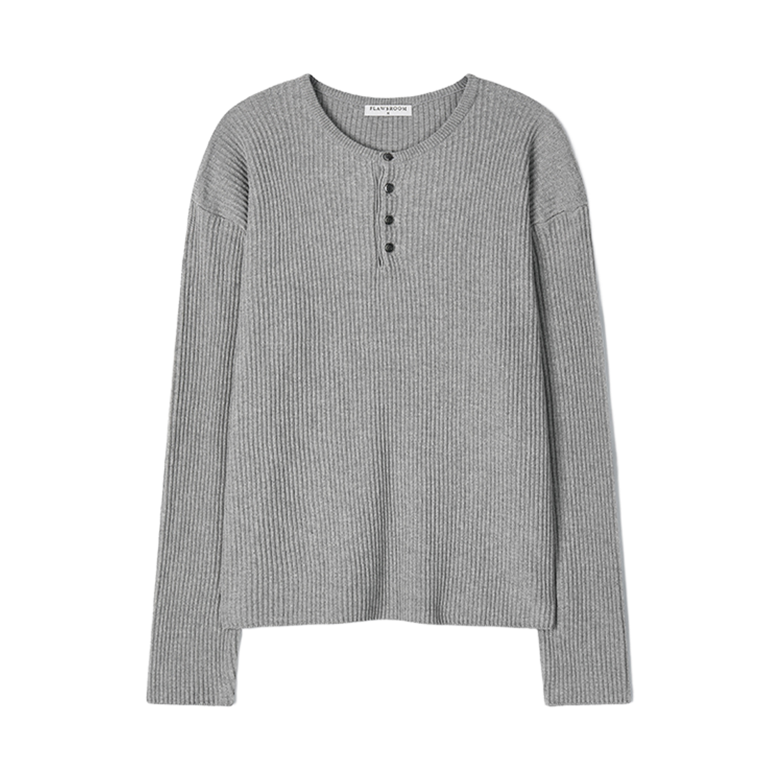 FL2626 Flawsroom Textured Ribbed Cotton Henleyneck Grey