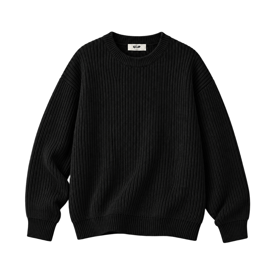 지크립 라운드넥 오버핏 하찌 니트 티셔츠 블랙(GCLIP Round Neck Oversized Haji Knit T-shirt Black)