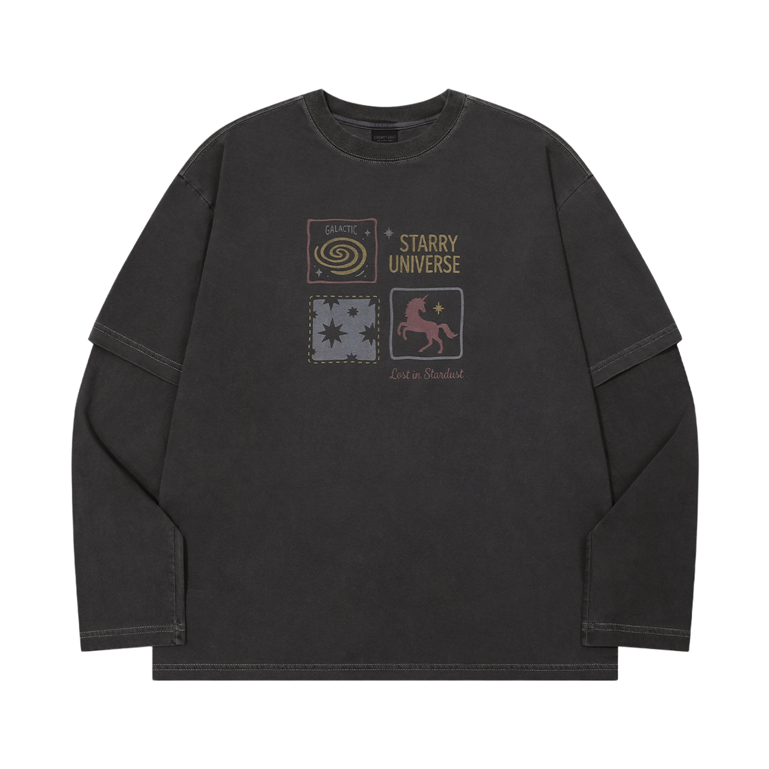 꼼파뇨 유니 스타 레이어드 피그먼트 롱슬리브 스모크블랙(CPGN STUDIO Uni Star Layered Pigment Long Sleeve Smoke Black)