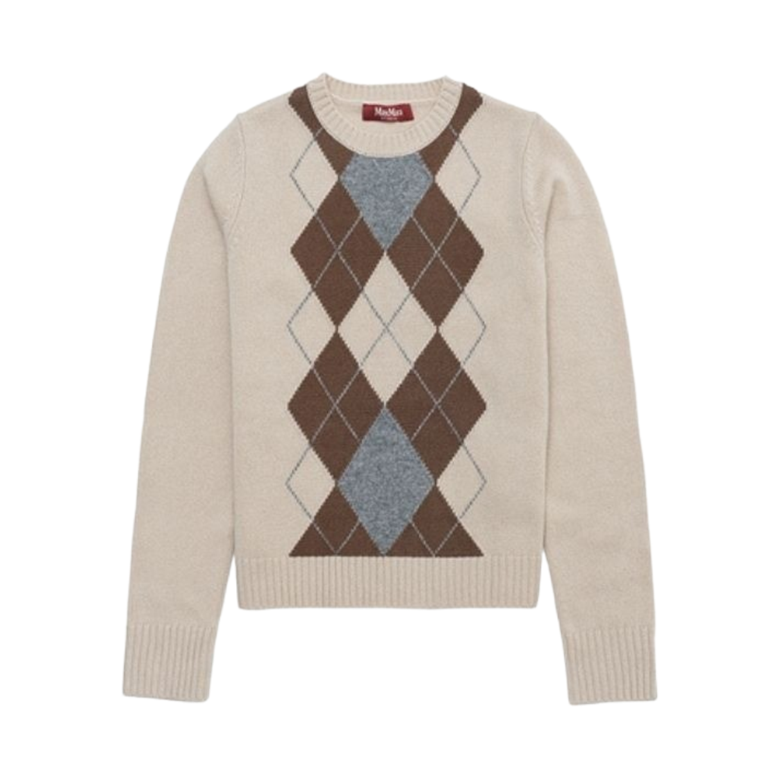 FARAONE-001 (W) Max Mara Studio Faraone Argyle Wool Cashmere Knit Ecru