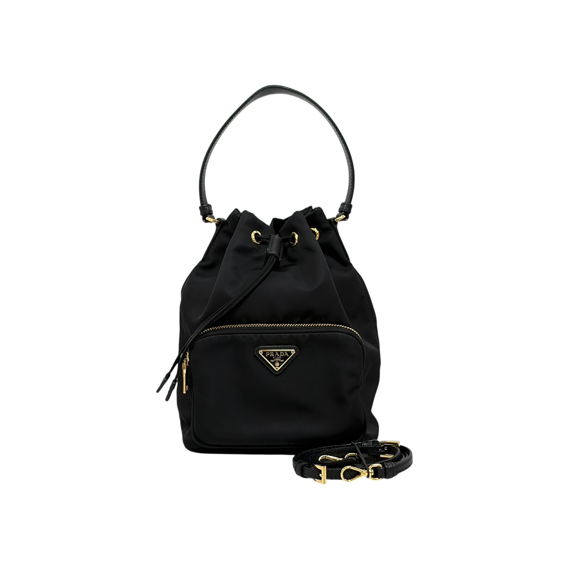 IT6WJCRWPAT3 Prada Nylon Triangle Logo Duo Bucket Bag Black
