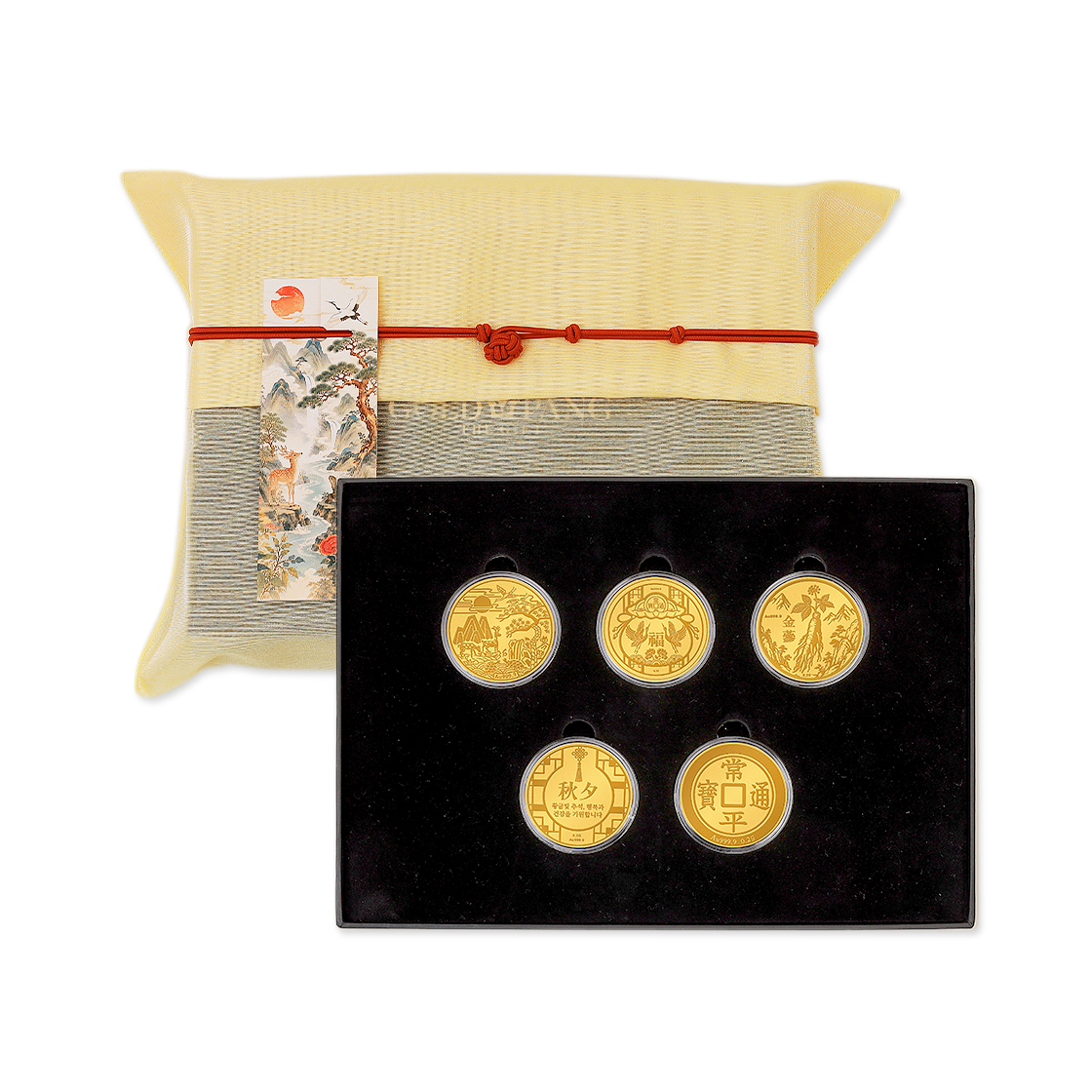 골드팡 [한가위 선물패키지] 24k 오복 순금코인 선물세트 패키지 1g(GOLDPANG [Chuseok Gift Package] 24K Five Blessings Gold Coin Gift Set 1g)