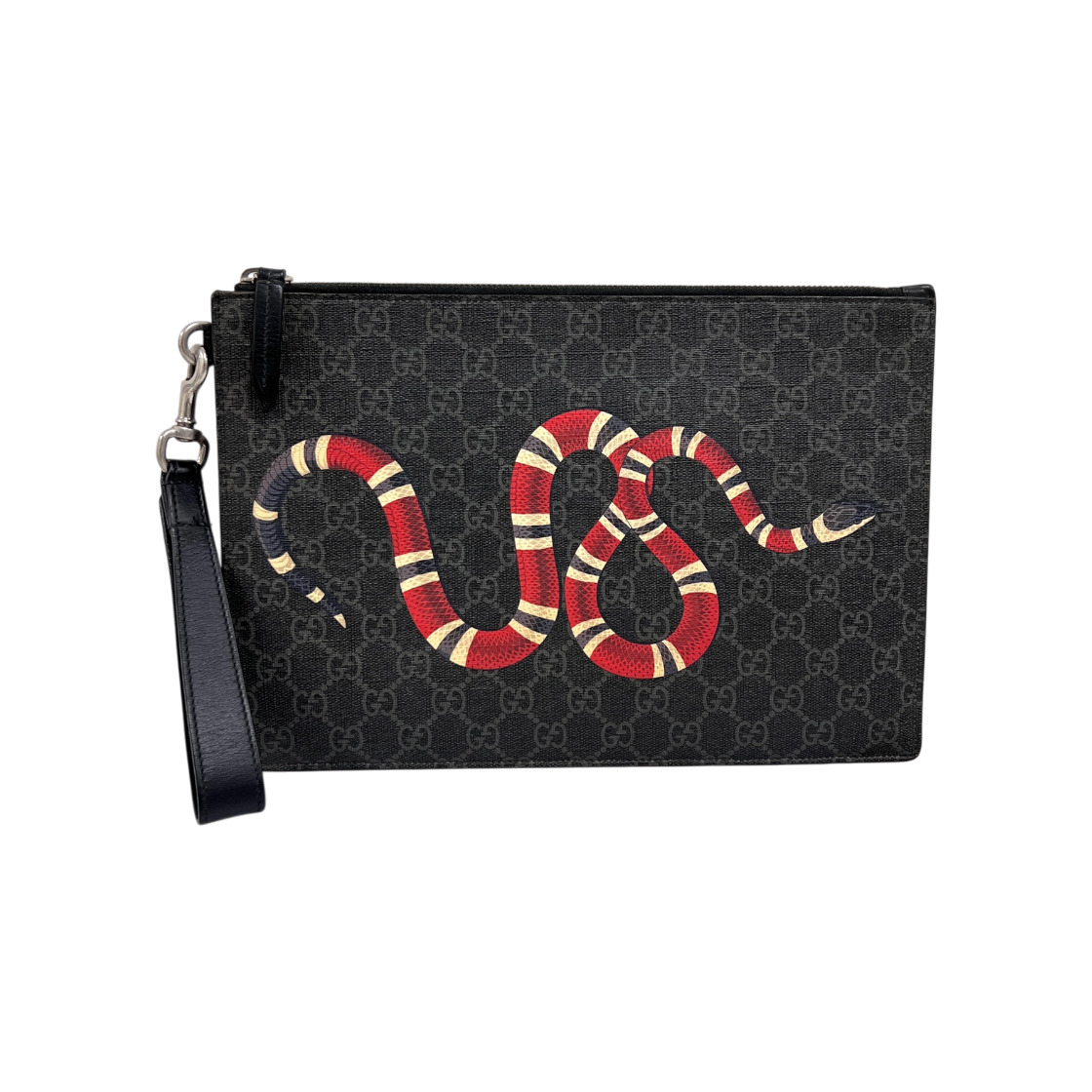 구찌 스네이크 GG 수프림 클러치백 블랙(Gucci Snake GG Supreme Clutch Bag Black)