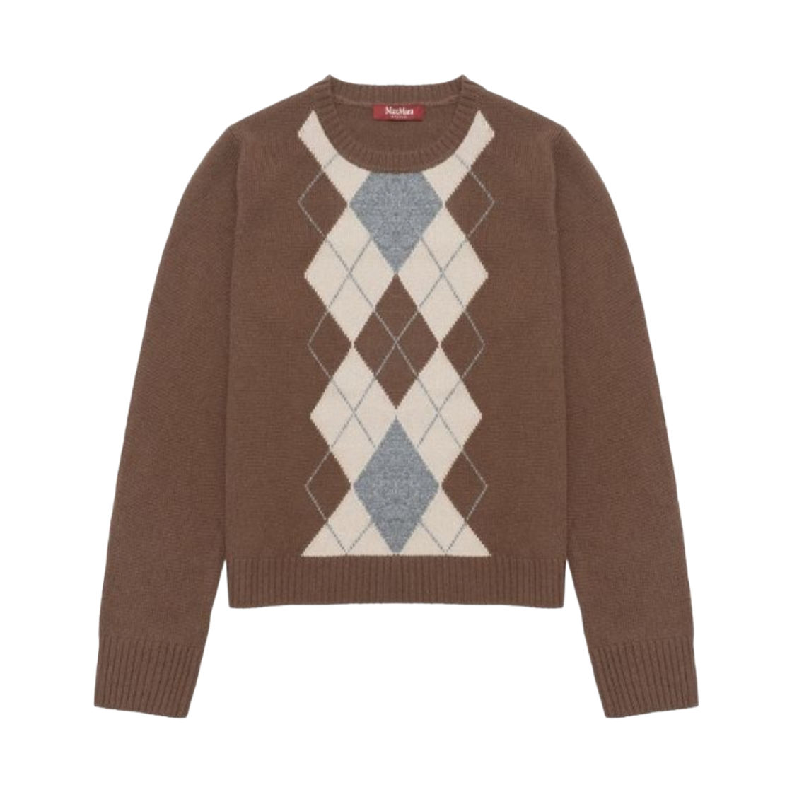 FARAONE-003 (W) Max Mara Studio Faraone Argyle Wool Cashmere Knit Brown
