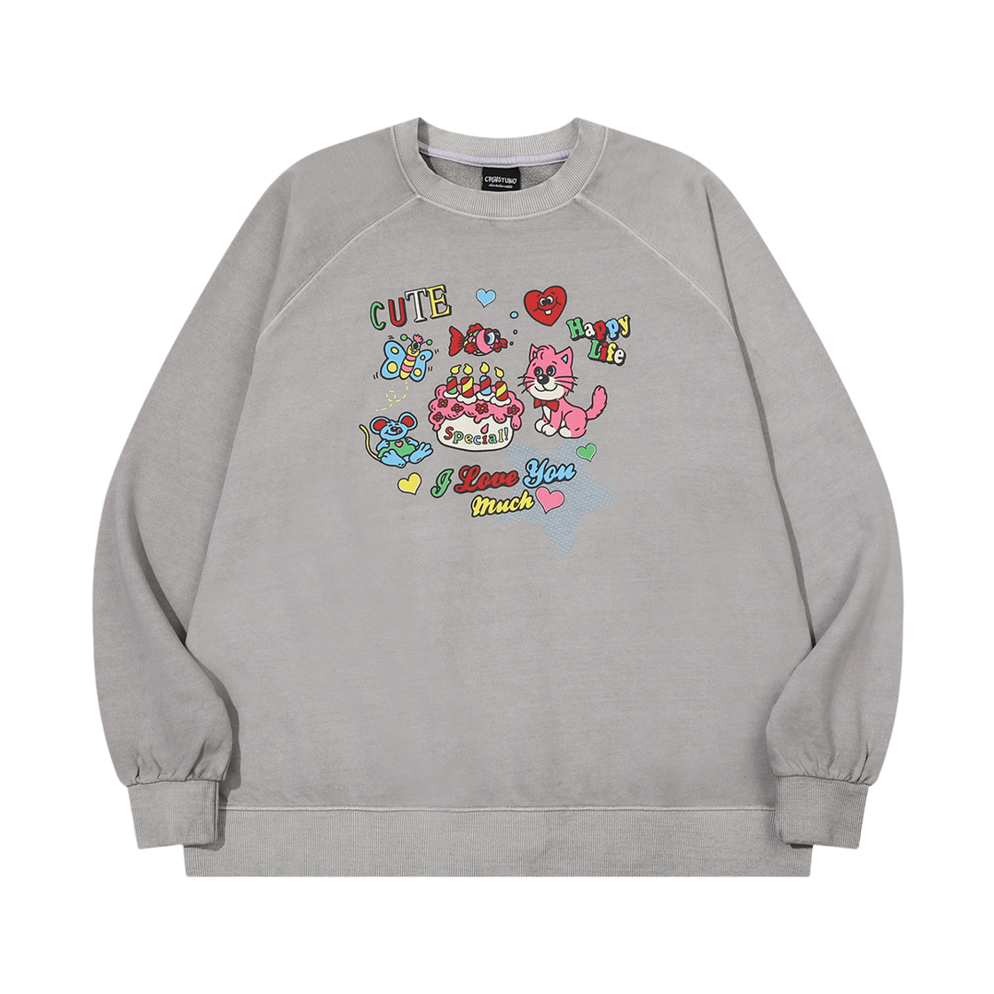 꼼파뇨 러브 프렌즈 피그먼트 레글런 맨투맨 고스트그레이(CPGN STUDIO Love Friends Pigment Raglan Sweatshirt Ghost Grey)