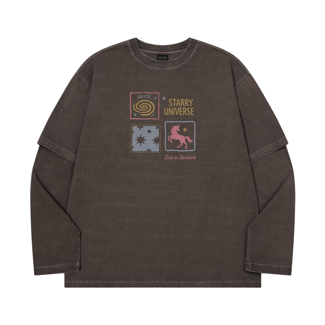 꼼파뇨 유니 스타 레이어드 피그먼트 롱슬리브 브라운(CPGN STUDIO Uni Star Layered Pigment Long Sleeve Brown)