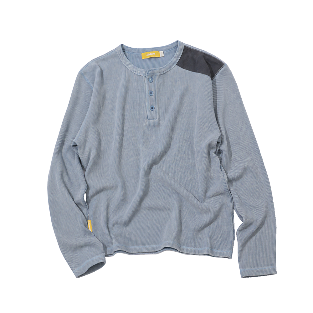 메인부스 워시드 헨리넥 티셔츠 스카이 블루(MAINBOOTH Washed Henley T-Shirt Sky Blue)