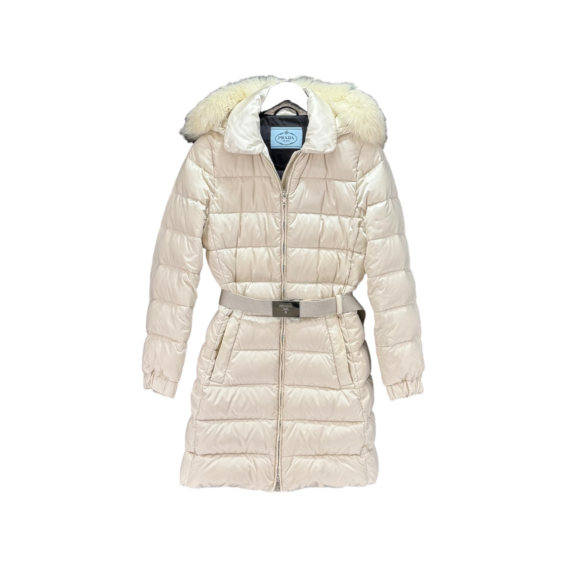 ITCVKMQW88QF Prada Fox Fur Belt Long Padded Coat