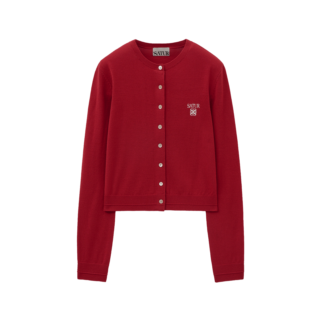 SA253WKC06RED0 SATUR W Loren Basic Crewneck Fine Cardigan Red