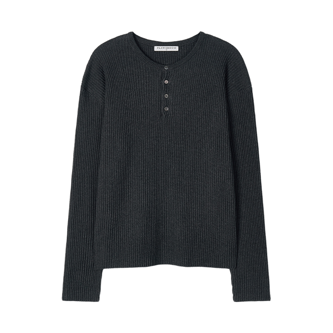 FL2627 Flawsroom Textured Ribbed Cotton Henleyneck Charcoal