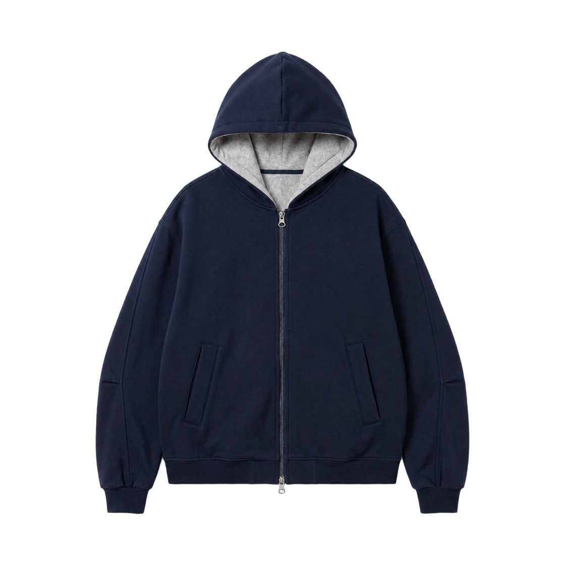 배색후드집업-네이비 GCLIP Essential 2-Way Layered Color Block Zip-Up Hoodie Navy