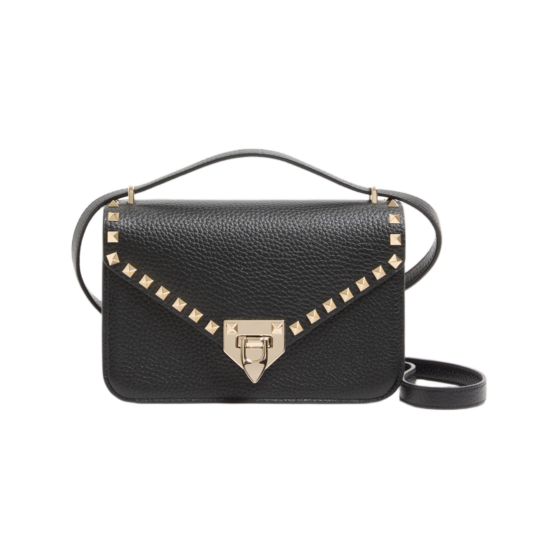 WB0T76VSF0NO Valentino Garavani Rockstud Small Shoulder Bag in Grainy Calfskin Black
