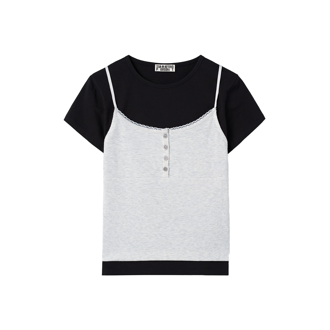SW2F2TO19BK symmetric percent Lace Layered Two-Way Top Black