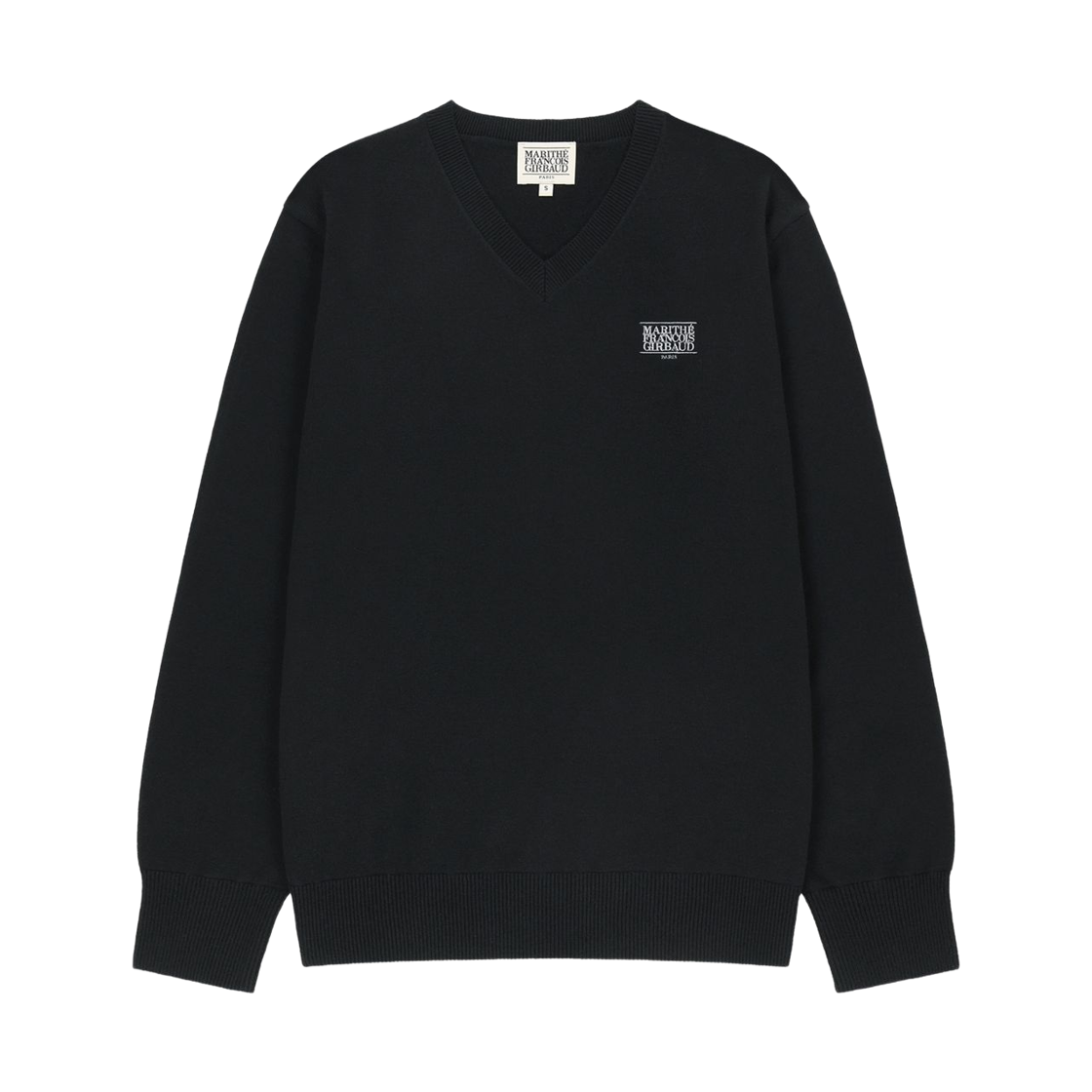 (W) 마리떼 프랑소와 저버 마이크로 클래식 로고 브이넥 니트 블랙((W) Marithe Francois Girbaud Micro Classic Logo V-Neck Knit Black)