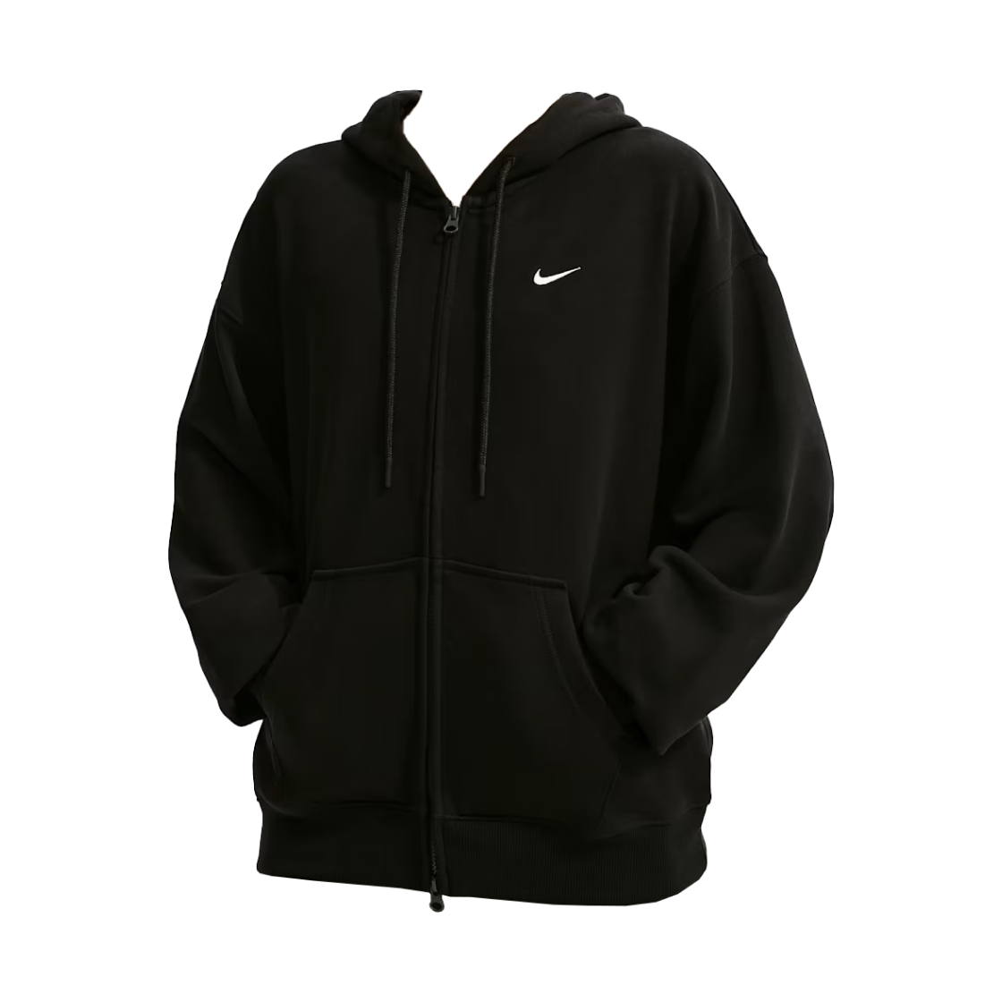 IM8109-001 (W) Nike Studio Fleece Lightweight Oversized Full Zip Hoodie Total Black Sail - Asia