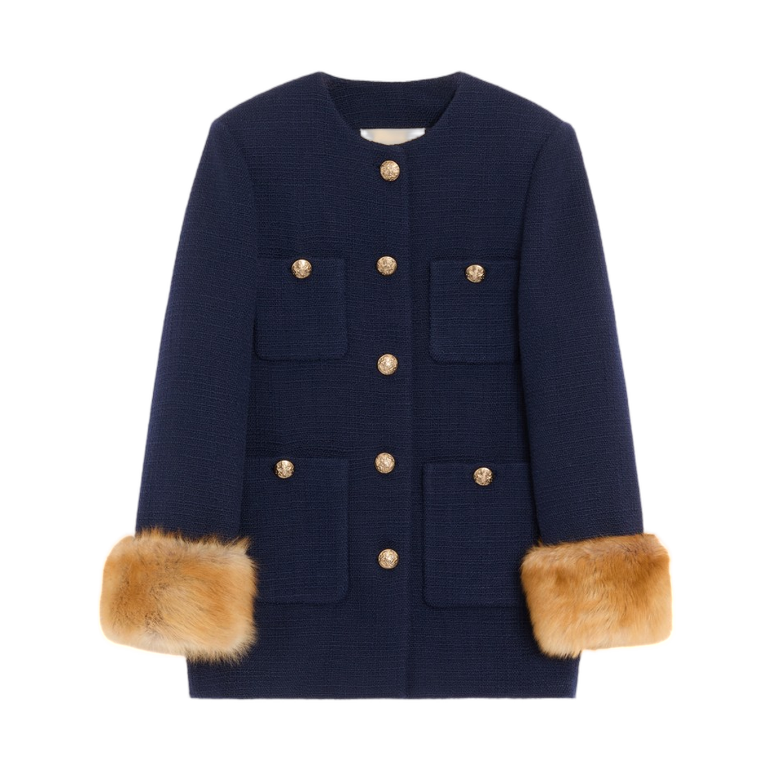 BCJH3790YYSY (W) Valentino Caban in Plain Wool Tweed Navy