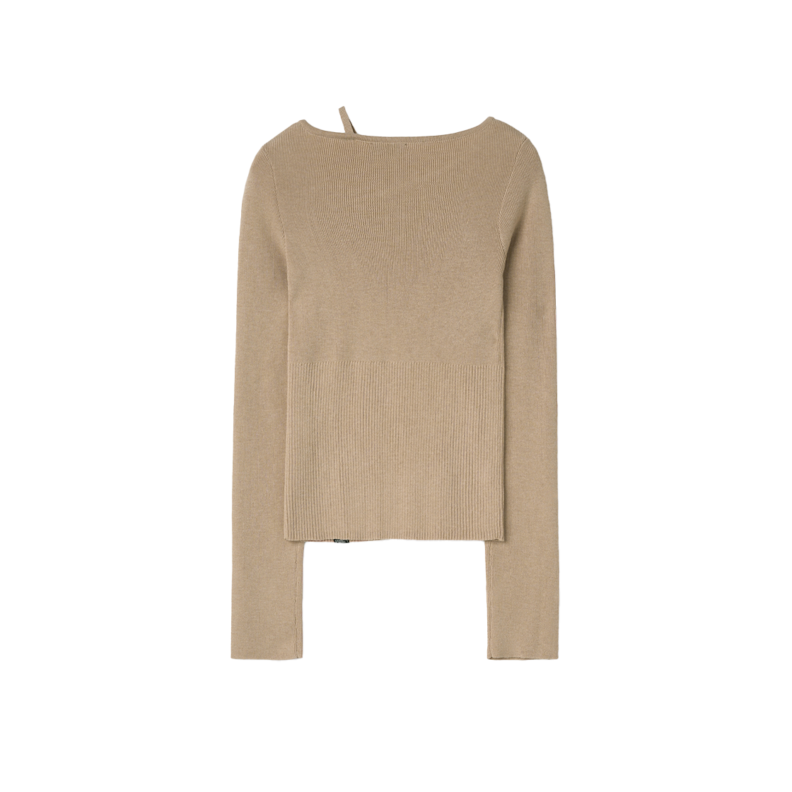 시메트릭 퍼센트 언발란스 넥라인 니트 탑 베이지(symmetric percent Unbalanced Neckline Knit Top Beige) - 2