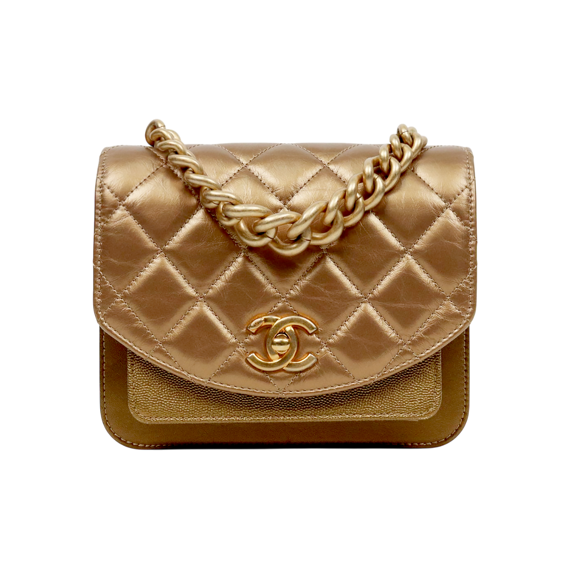 ITTAM9OFK8D5 Chanel Metallic Gold Quilted CC Flap Chain Shoulder Bag