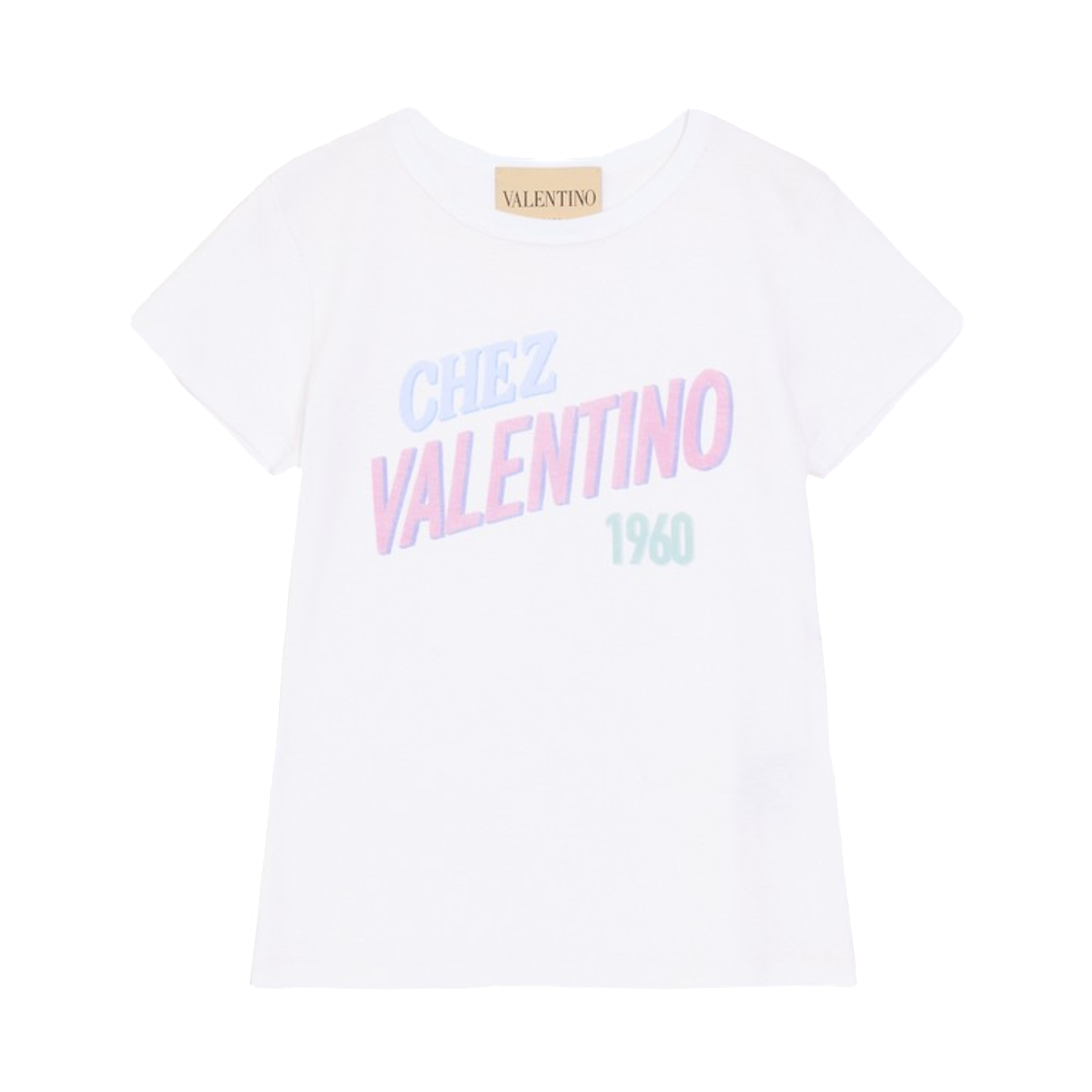 BMG26MAA80BO (W) Valentino Cotton Jersey T-Shirt with Chez Valentino 1960 Print White