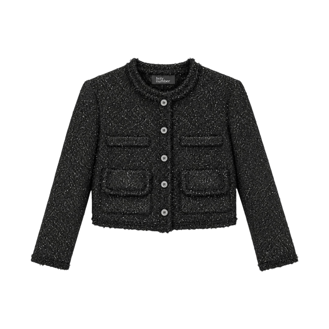 7JA2FC18WTB000 Holy Number 7 Raw Edge Tweed Cropped Jacket