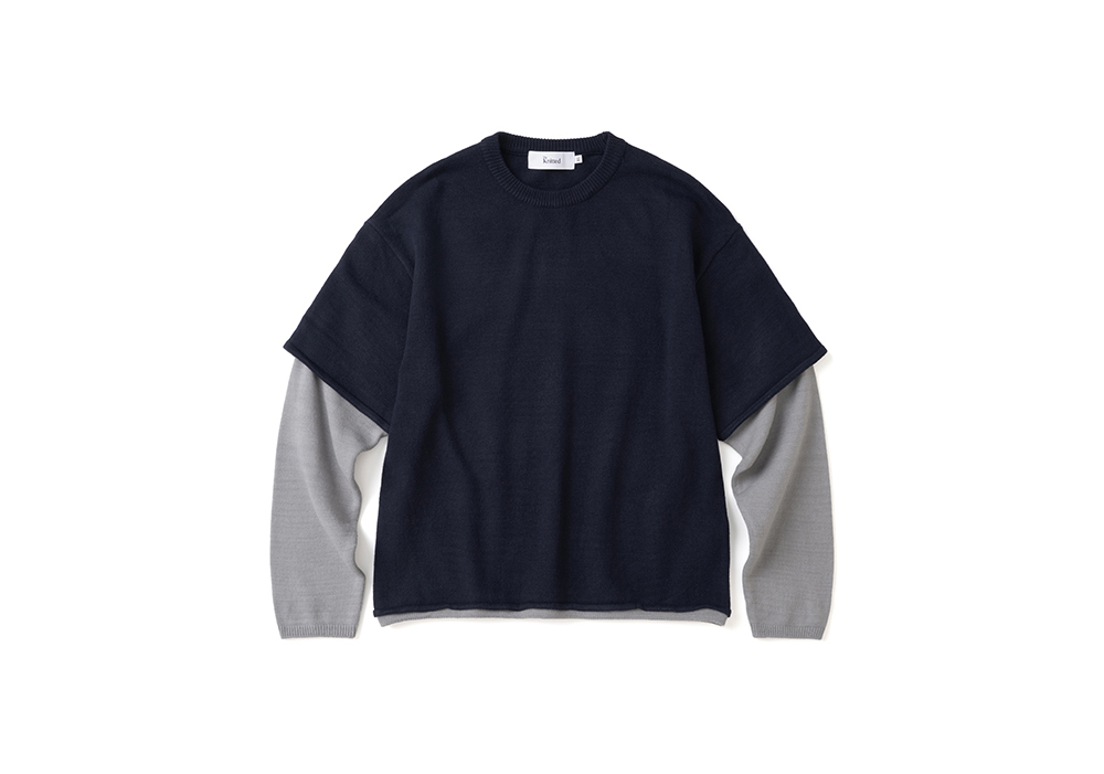 니티드 코지 레이어드 라운드 니트  네이비(Knitted Cozy Layered Round Knit Navy) - 3