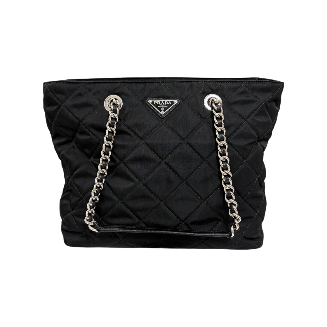 ITOVK3V5UB8G Prada Nylon Triangle Logo Quilted Shopper Bag Black