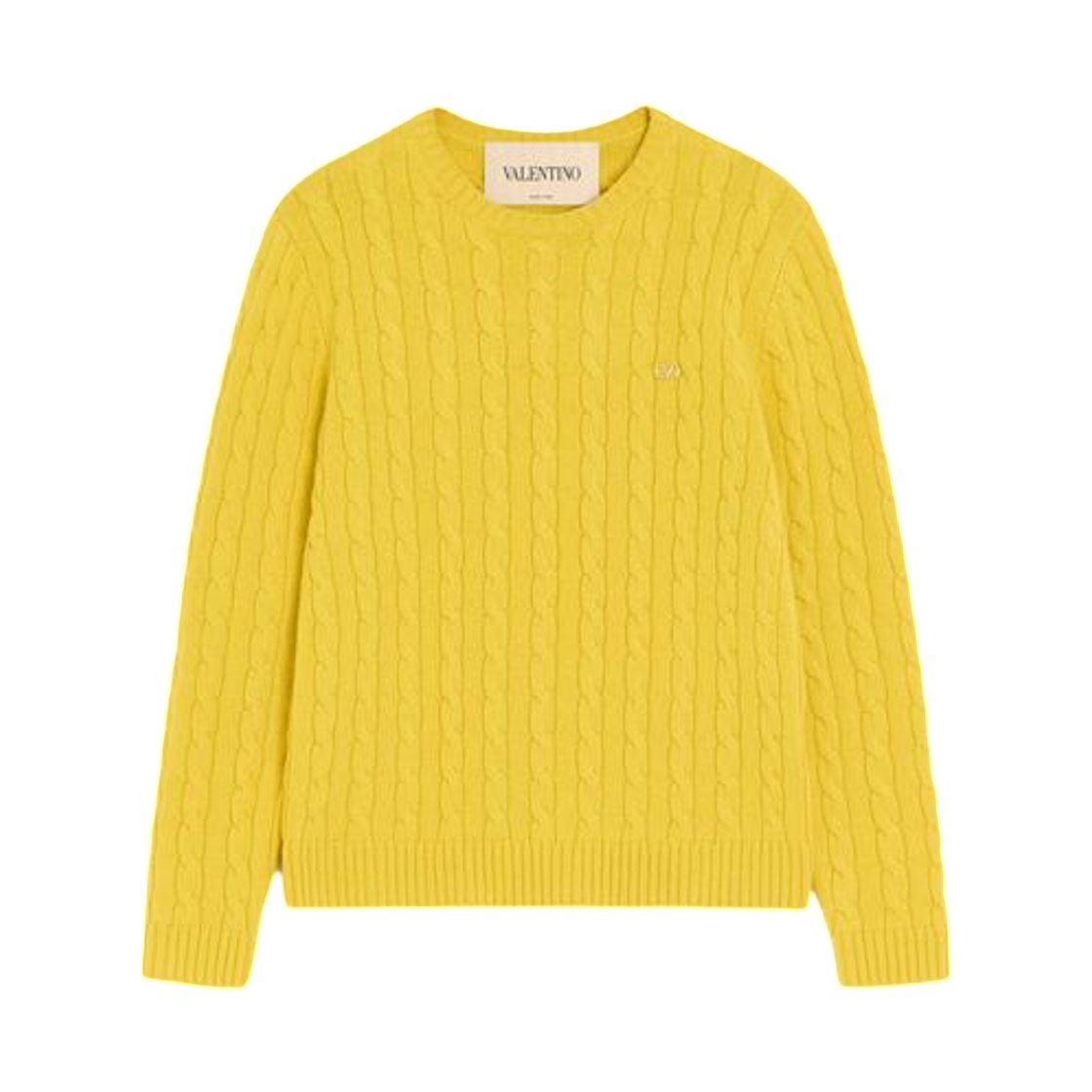 VKC38ZBLJG74 Valentino Cashmere Cable Knit Pullover with Vlogo Yellow