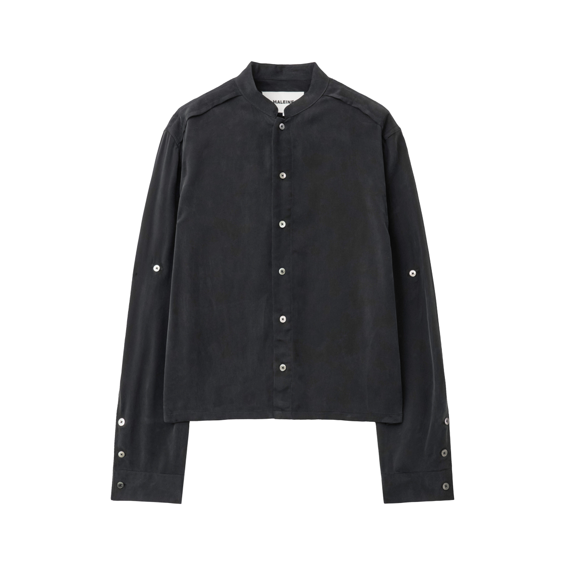 알렌느 큐프로 스탠드 칼라 셔츠 블랙(Haleine Cupro Stand Collar Shirt Black (Xt303))