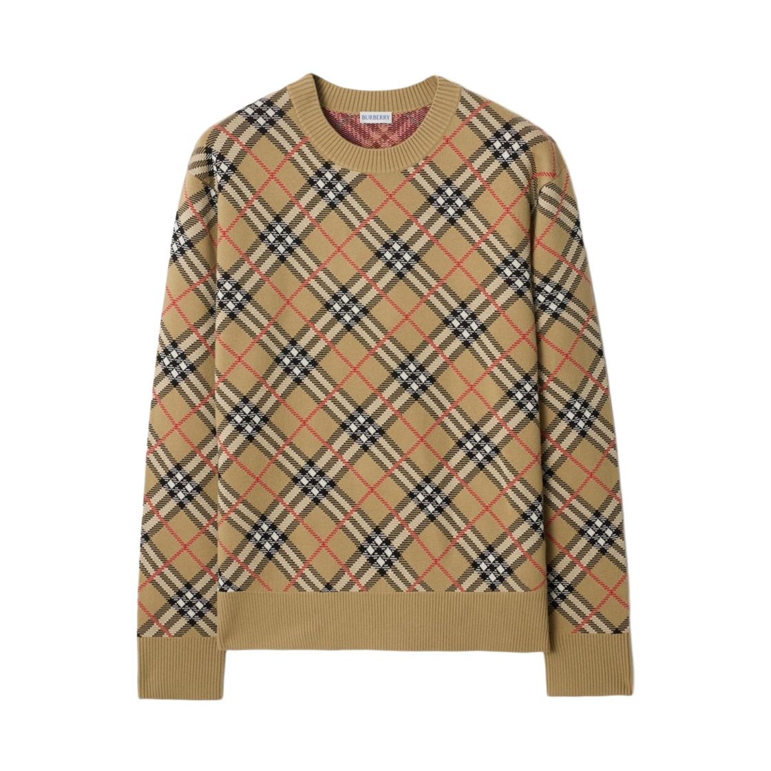 8118457 Burberry Check Cotton Wool Sweater Sand Beige