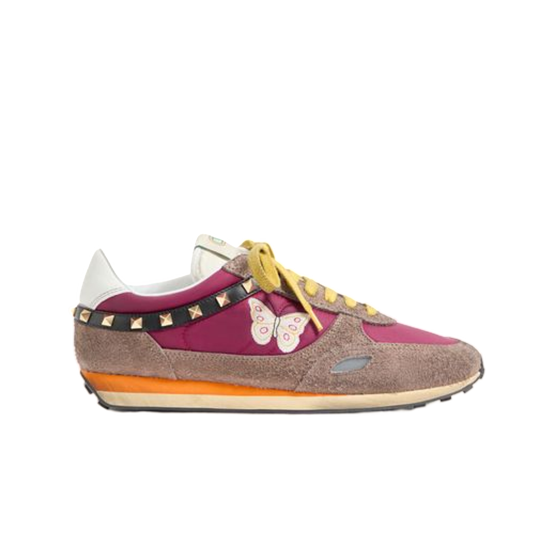 YS0O23ENB5DN Valentino Stud Up Trainer in Split Leather and Nylon with Butterfly Embroidery Insolent Multicolour