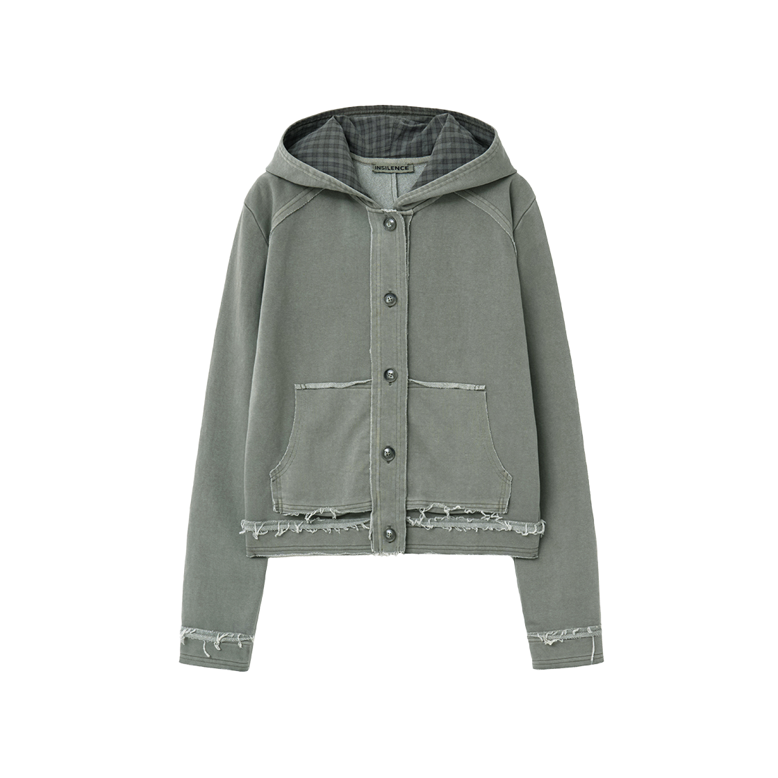 IW2F4TO02KH INSILENCE WOMEN Cutoff Washed Button Hoodie ASH KHAKI